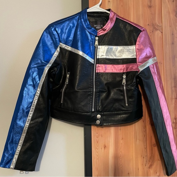 UO Snoh Faux Leather Metallic Moto Jacket XS BNWT - Picture 4 of 10